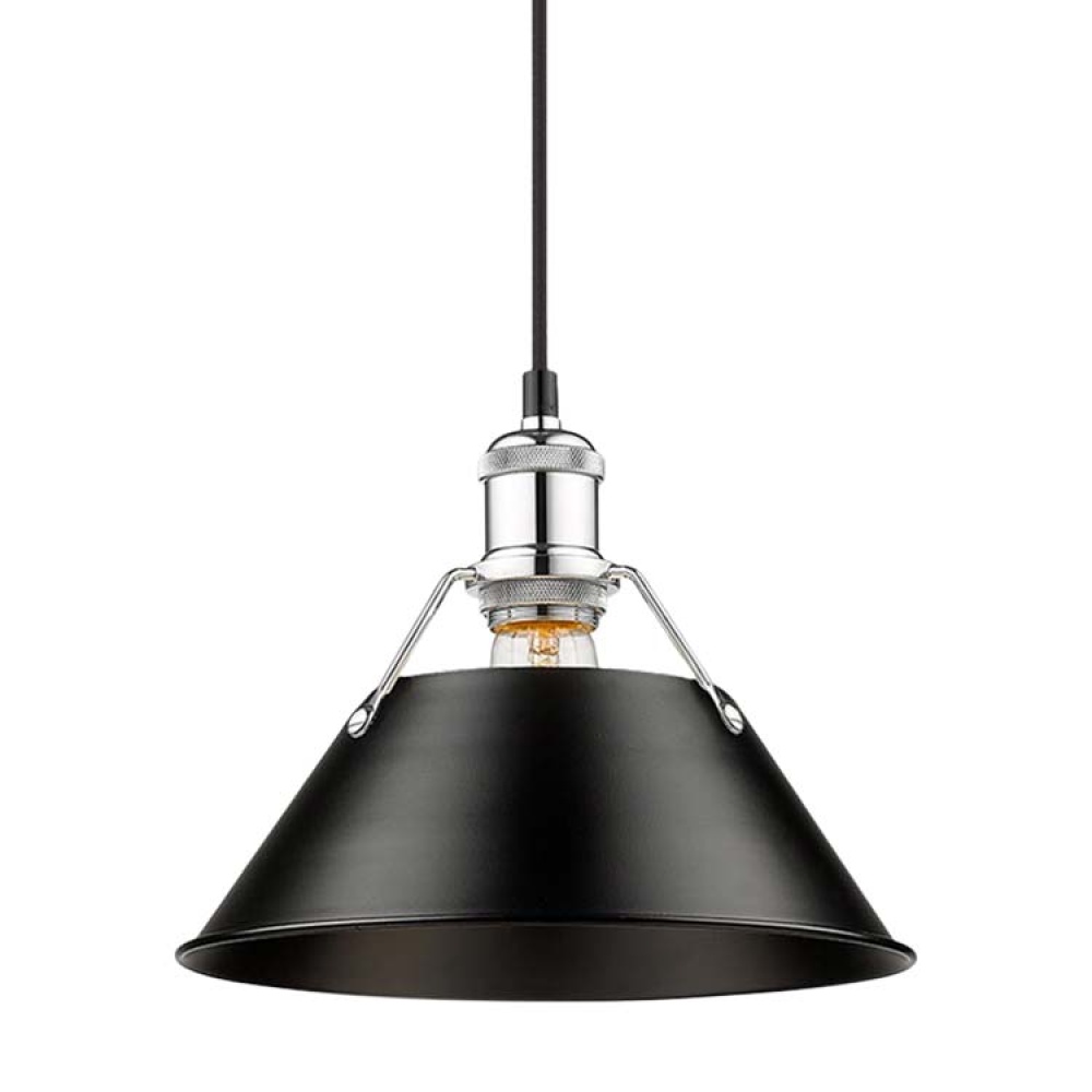 Yep by Golden Lighting Orwell 1-light 10in Pendant in Chrome and Matte Black shade